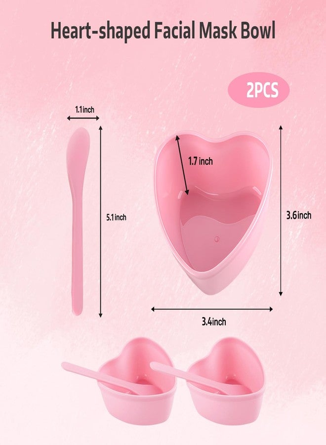 إريوكتري طقم مكون من قطعتين من أوعية خلط أقنعة الوجه على شكل قلب مع ملعقة، مصنوع من البلاستيك، طقم أدوات خلط للعناية بالبشرة، لون وردي، مناسب للاستخدام المنزلي أو في صالونات التجميل. - Image 2